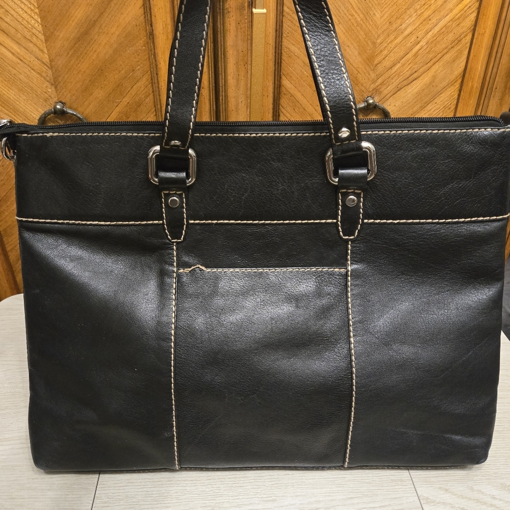 Fossil Black Pebbled Leather Laptop Bag With Cross Body Strap - Picture 5 of 7